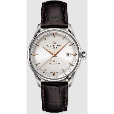 Certina Reloj de hombre DS-1 de piel marrón. Plateado Certina Reloj de hombre DS-1 de piel marrón. Plateado