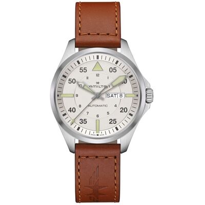 Hamilton Reloj de hombre automático Khaki Aviation Pilot Day Date de 42 mm H64635550 con calendario y correa de piel. Marrón Hamilton Reloj de hombre automático Khaki Aviation Pilot Day Date de 42 mm H64635550 con calendario y correa de piel. Marrón