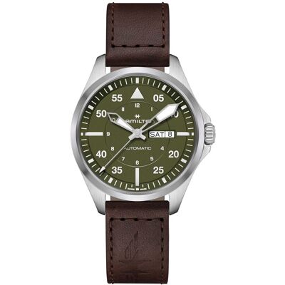 Hamilton Reloj de hombre automático Khaki Aviation Pilot Day Date de 42 mm H64635560 con calendario y correa de piel. Marrón Hamilton Reloj de hombre automático Khaki Aviation Pilot Day Date de 42 mm H64635560 con calendario y correa de piel. Marrón