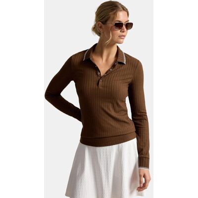 Ralph Lauren Polo de mujer en punto de canalé de manga larga . (S) Marrón chocolate Ralph Lauren Polo de mujer en punto de canalé de manga larga . (S) Marrón chocolate