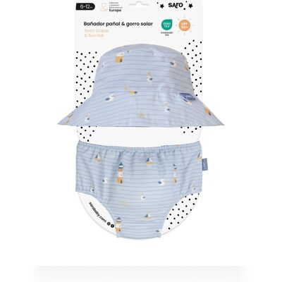Saro Set bañador pañal + gorro upf 50 12-18 meses colección Havy Hugs. Azul Cielo niño Saro Set bañador pañal + gorro upf 50 12-18 meses colección Havy Hugs. Azul Cielo niño