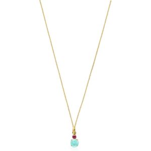 Tous Colgante Mini Ivette de oro amarillo con amazonita y rubí. Multicolor Tous Colgante Mini Ivette de oro amarillo con amazonita y rubí. Multicolor