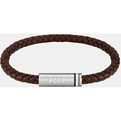 Boss Pulsera de hombre Ares Single de acero y piel marrón. Marrón Boss Pulsera de hombre Ares Single de acero y piel marrón. Marrón