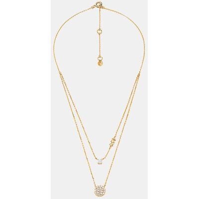 Michael Kors Collar de mujer de de plata de ley con dos cadenas y disco con cristales. Dorado Michael Kors Collar de mujer de de plata de ley con dos cadenas y disco con cristales. Dorado