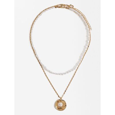 Parfois Collar doble de eslabones y perlas con medalla en dorado. Dorado Parfois Collar doble de eslabones y perlas con medalla en dorado. Dorado