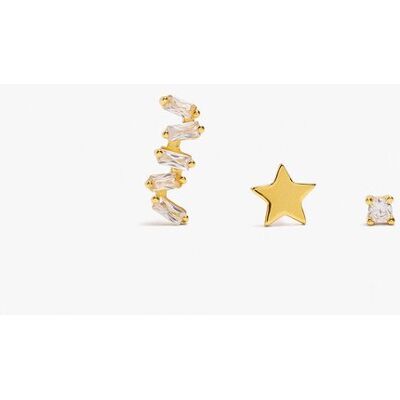 Parfois Pack de pendientes de plata de ley con baño de oro de 18 k con circonitas. Dorado Parfois Pack de pendientes de plata de ley con baño de oro de 18 k con circonitas. Dorado