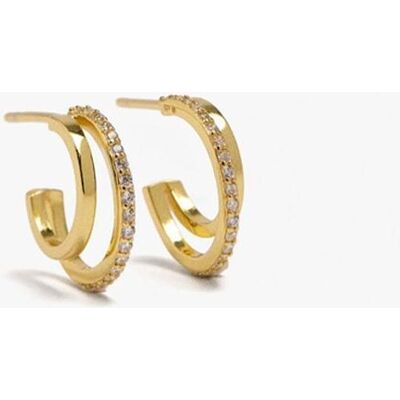 Parfois Pendientes de aro de plata de ley con baño de oro de 18 k dobles con circonitas. Blanco Parfois Pendientes de aro de plata de ley con baño de oro de 18 k dobles con circonitas. Blanco