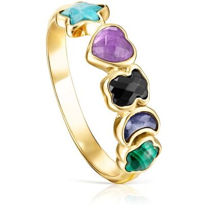 Tous Anillo glory bañado en oro de 18 kt sobre plata con gemas multicolor. Multicolor Tous Anillo glory bañado en oro de 18 kt sobre plata con gemas multicolor. Multicolor