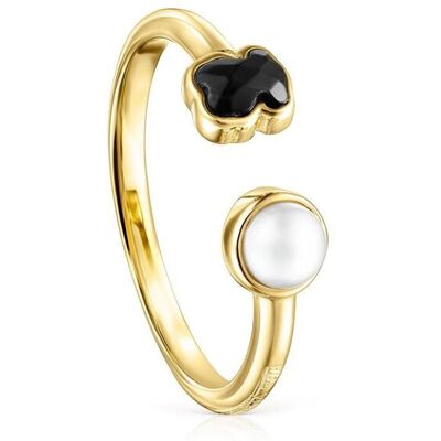 Tous Anillo glory bañado en oro de 18 kt sobre plata con ónix y perla. (14) Multicolor Tous Anillo glory bañado en oro de 18 kt sobre plata con ónix y perla. (14) Multicolor