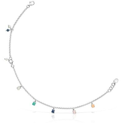 Tous Tobillera mini color de plata con cinco osos. Multicolor Tous Tobillera mini color de plata con cinco osos. Multicolor