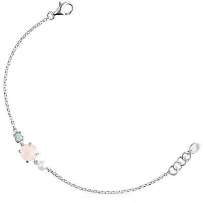 Tous Pulsera mini color de plata con cuarzo rosa amazonita y perla. Multicolor Tous Pulsera mini color de plata con cuarzo rosa amazonita y perla. Multicolor