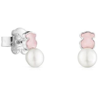 Tous Pendientes tuyo mini color de plata con cuarcita rosa y perla. Multicolor Tous Pendientes tuyo mini color de plata con cuarcita rosa y perla. Multicolor