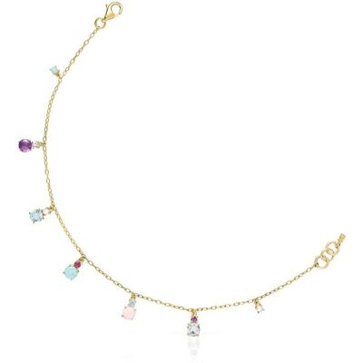 Tous Pulsera de cadena mini ivette de oro amarillo con perla y gemas. Multicolor Tous Pulsera de cadena mini ivette de oro amarillo con perla y gemas. Multicolor