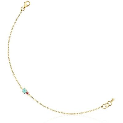 Tous Pulsera de cadena mini ivette de oro amarillo con amazonita y rubí. Multicolor Tous Pulsera de cadena mini ivette de oro amarillo con amazonita y rubí. Multicolor