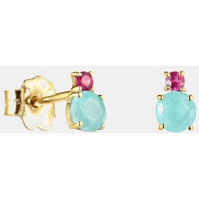 Tous Pendientes mini ivette de oro con amazonita y rubí. Multicolor Tous Pendientes mini ivette de oro con amazonita y rubí. Multicolor