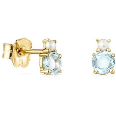 Tous Pendientes mini ivette de oro amarillo con topazio azul y perla. Multicolor Tous Pendientes mini ivette de oro amarillo con topazio azul y perla. Multicolor