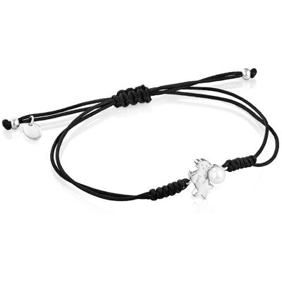 Tous Pulsera nocturne de plata con cordón y perla. Blanco Tous Pulsera nocturne de plata con cordón y perla. Blanco
