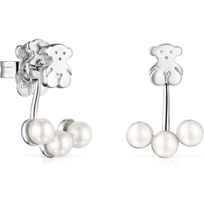 Tous Pendientes nocturne de plata con motivo y tres perlas. Blanco Tous Pendientes nocturne de plata con motivo y tres perlas. Blanco