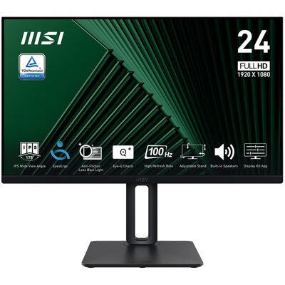 MSI Monitor PC 61 cm (23,8") PRO MP245PG, 100 Hz, IPS, Full HD, Ajustable, con altavoz integrado. Negro MSI Monitor PC 61 cm (23,8") PRO MP245PG, 100 Hz, IPS, Full HD, Ajustable, con altavoz integrado. Negro