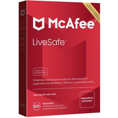 Mcafee LiveSafe, Antivirus y seguridad en Internet, dispositivos ilimitados (Windows-Mac-Android-iOS), Suscripción de 1 año. Mcafee LiveSafe, Antivirus y seguridad en Internet, dispositivos ilimitados (Windows-Mac-Android-iOS), Suscripción de 1 año.