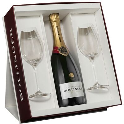 Bollinger Estuche Champagne Cuvee con regalo de 2 copas. Bollinger Estuche Champagne Cuvee con regalo de 2 copas.