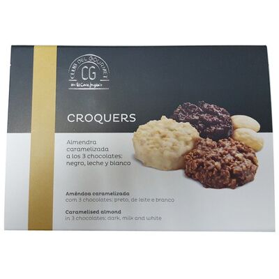 Club del Gourmet Croquers de almendra caramelizada al chocolate puro, blanco y con leche sin gluten . Club del Gourmet Croquers de almendra caramelizada al chocolate puro, blanco y con leche sin gluten .