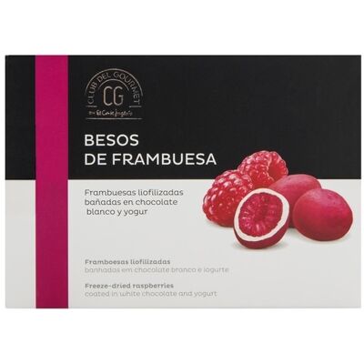 Club del Gourmet Besos de frambuesas liofilizadas bañadas en chocolate blanco y yogur . Club del Gourmet Besos de frambuesas liofilizadas bañadas en chocolate blanco y yogur .