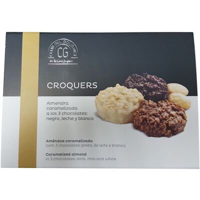 Club del Gourmet Croquers de almendra caramelizada al chocolate puro, blanco y con leche sin gluten . Club del Gourmet Croquers de almendra caramelizada al chocolate puro, blanco y con leche sin gluten .