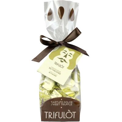 Tartuflanghe Bombones de praliné de chocolate blanco con pistachos Trifulòt . Tartuflanghe Bombones de praliné de chocolate blanco con pistachos Trifulòt .