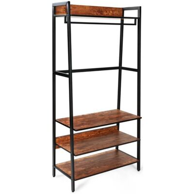 Kit Closet Parabán Vestidor con 3 Baldas. Negro / Madera Kit Closet Parabán Vestidor con 3 Baldas. Negro / Madera
