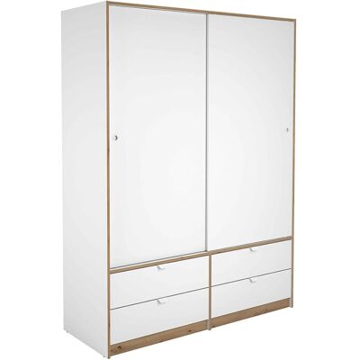 Meka Block Armario 2 puertas correderas + 4 cajones blanco liso + roble albar. Tirador blanco. Blanco Meka Block Armario 2 puertas correderas + 4 cajones blanco liso + roble albar. Tirador blanco. Blanco