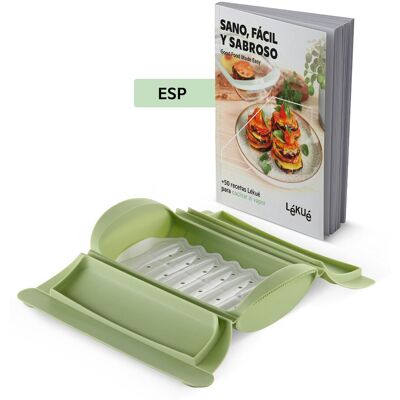 Lékué Estuche de vapor de silicona con bandeja con capacidad para 2 personas y libro de recetas . Verde Lékué Estuche de vapor de silicona con bandeja con capacidad para 2 personas y libro de recetas . Verde