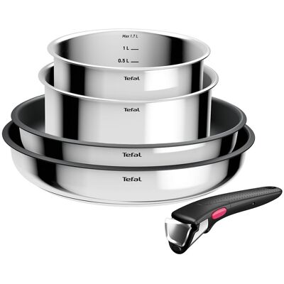 Tefal Set de 4 piezas acero inoxidable + mango extraíble Ingenio . Acero Tefal Set de 4 piezas acero inoxidable + mango extraíble Ingenio . Acero