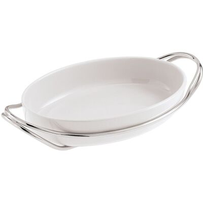 Sambonet Fuente de horno oval de porcelana con soporte New Living . (35 cm) Blanco Sambonet Fuente de horno oval de porcelana con soporte New Living . (35 cm) Blanco
