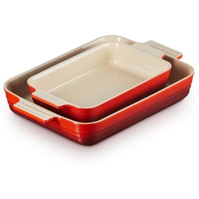 Le Creuset Set de 2 bandejas rectangulares de horno . Cereza Le Creuset Set de 2 bandejas rectangulares de horno . Cereza
