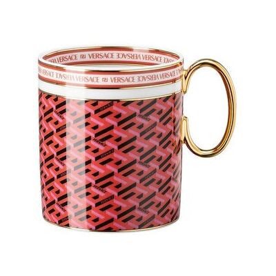Taza Versace La Greca Signature Roja - Porcelana, Detalles en oro, Cilíndrica Taza Versace La Greca Signature Roja - Porcelana, Detalles en oro, Cilíndrica