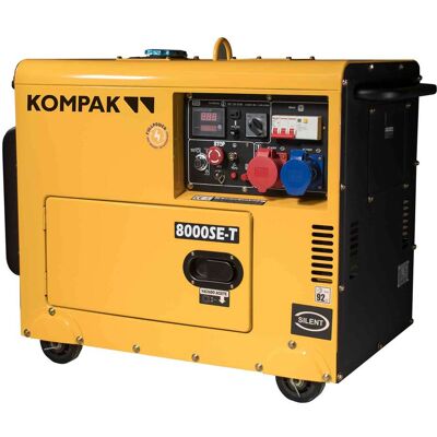 KOMPAK Generador Eléctrico Monofásico y Trifásico Insonorizado Motor Diésel 4T 5,5 kW K-8000SE-T. Amarillo / Negro KOMPAK Generador Eléctrico Monofásico y Trifásico Insonorizado Motor Diésel 4T 5,5 kW K-8000SE-T. Amarillo / Negro