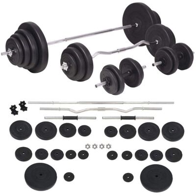 Fitness Tech Juego de pesas con barras y mancuernas . (90 Kg) Negro Fitness Tech Juego de pesas con barras y mancuernas . (90 Kg) Negro