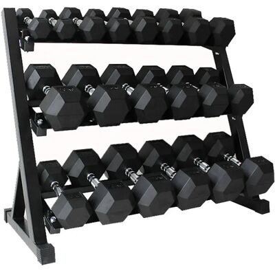 Fitness Tech Set Mancuernero + Mancuernas Hexagonales 2,5 kg a 22,5 kg 9 pares . Negro Fitness Tech Set Mancuernero + Mancuernas Hexagonales 2,5 kg a 22,5 kg 9 pares . Negro