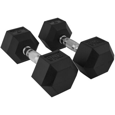 Fitness Tech Set de 2 mancuernas hexagonales . (9 Kg) Negro Fitness Tech Set de 2 mancuernas hexagonales . (9 Kg) Negro
