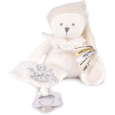 Doudou et Compagnie Doudou 25 años Oso blanco muñeco sujetador de chupete . Doudou et Compagnie Doudou 25 años Oso blanco muñeco sujetador de chupete .