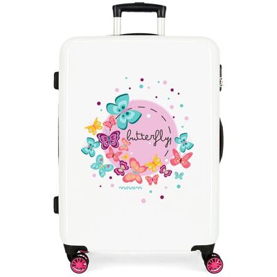 Movom Maleta mediana Butterfly Happy Time rígida 68cm con capacidad de 70L. Blanco Movom Maleta mediana Butterfly Happy Time rígida 68cm con capacidad de 70L. Blanco