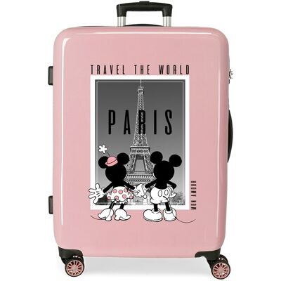 Disney Maleta mediana de niña Minnie y Mickey Paris con capacidad de 70 L. Rosa Disney Maleta mediana de niña Minnie y Mickey Paris con capacidad de 70 L. Rosa
