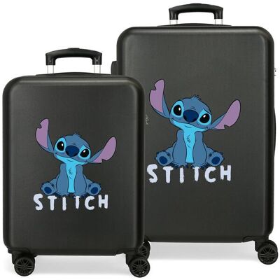 Disney Juego de maletas (cabina y mediana) Stitch Cute con capacidad de 91L. Negro Disney Juego de maletas (cabina y mediana) Stitch Cute con capacidad de 91L. Negro