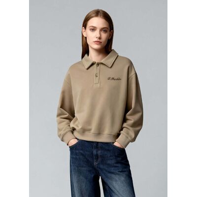 Sudadera Sin Capucha de Mujer Con Cuello Redondo - D.Franklin - Cropped Polo Sweatshirt Sand - Rebajas y Descuentos - Color Beige female L Sudadera Sin Capucha de Mujer Con Cuello Redondo - D.Franklin - Cropped Polo Sweatshirt Sand - Rebajas y Descuentos - Color Beige female L