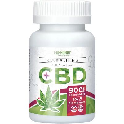 Euforia Cápsulas de CBD - 30x30mg Amplio Espectro Vegano Sin Gluten Euforia Cápsulas de CBD - 30x30mg Amplio Espectro Vegano Sin Gluten