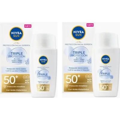 Ninguno NIVEA SUN Triple Protección Fluido Ultraligero Hidratante Spf50+ - Protector Solar Facial - Pack 2x40ml Ninguno NIVEA SUN Triple Protección Fluido Ultraligero Hidratante Spf50+ - Protector Solar Facial - Pack 2x40ml
