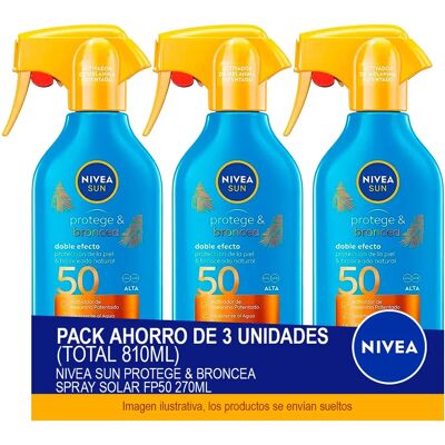 NIVEA SUN Protege & Broncea Spray Solar FP50 270ml - Pack ahorro de 3 unidades (total 810ml) NIVEA SUN Protege & Broncea Spray Solar FP50 270ml - Pack ahorro de 3 unidades (total 810ml)