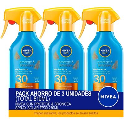 NIVEA SUN Protege & Broncea Spray Solar FP30 270ml - Pack ahorro de 3 unidades (total 810ml) NIVEA SUN Protege & Broncea Spray Solar FP30 270ml - Pack ahorro de 3 unidades (total 810ml)