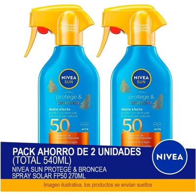 NIVEA SUN Protege & Broncea Spray Solar FP50 270ml - Pack ahorro de 2 unidades (total 540ml) NIVEA SUN Protege & Broncea Spray Solar FP50 270ml - Pack ahorro de 2 unidades (total 540ml)
